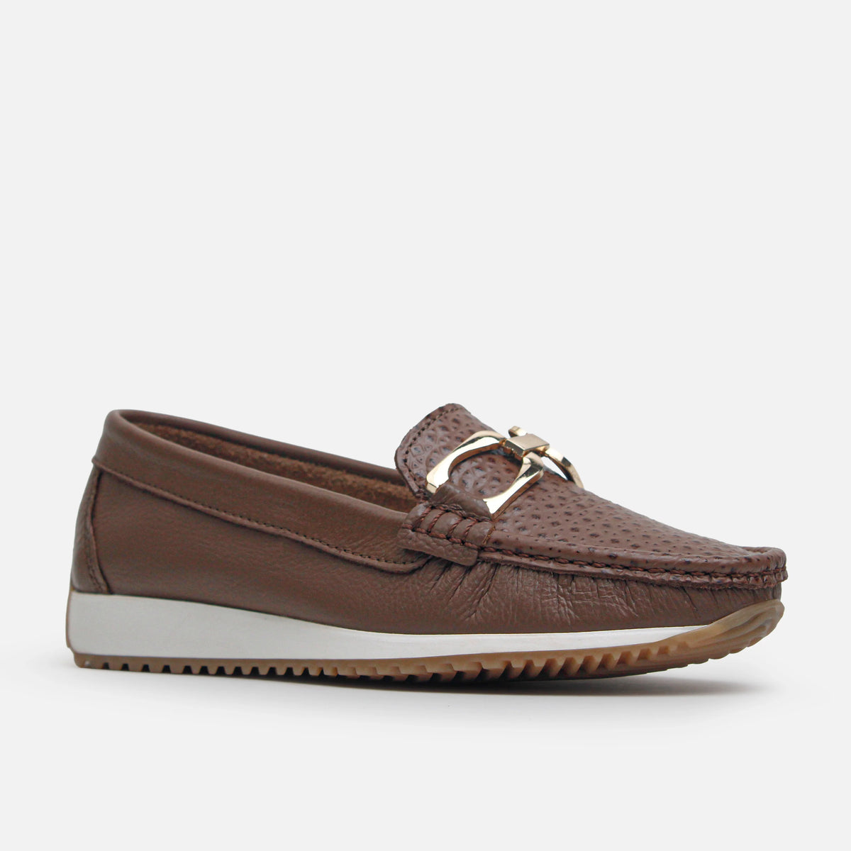 Mocasin plano helin de cuero para mujer - Miel
