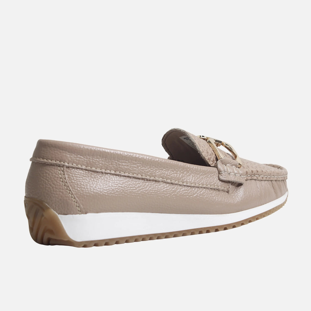 Mocasin plano helin de cuero para mujer - Taupe