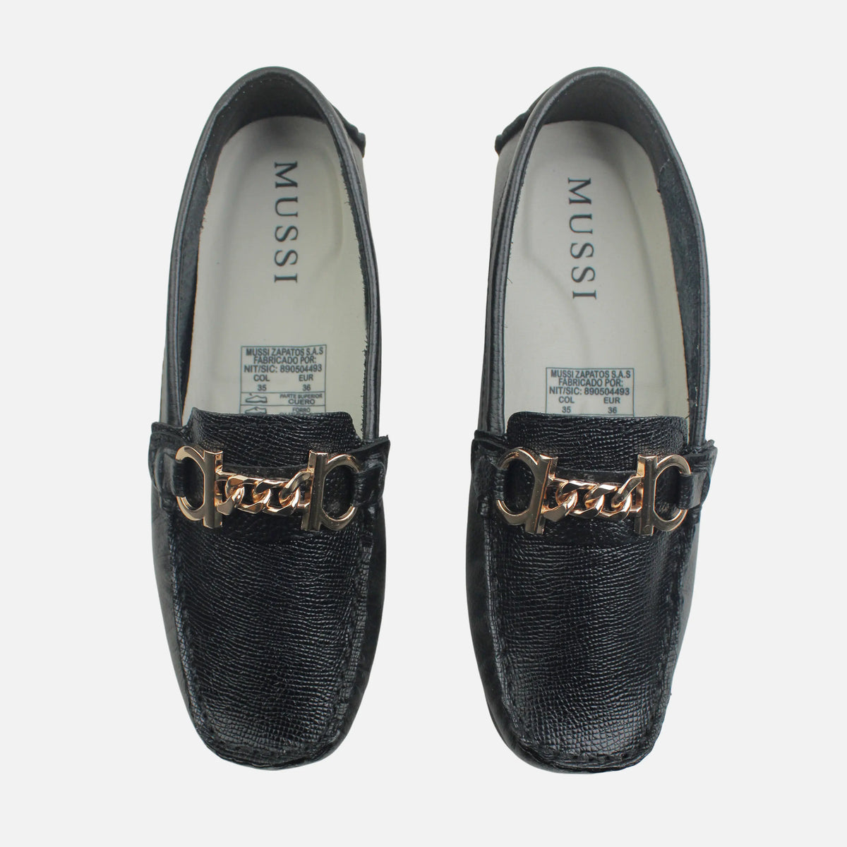 Mocasin plano miley de cuero para mujer - Negro