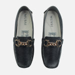 Mocasin plano miley de cuero para mujer - Negro