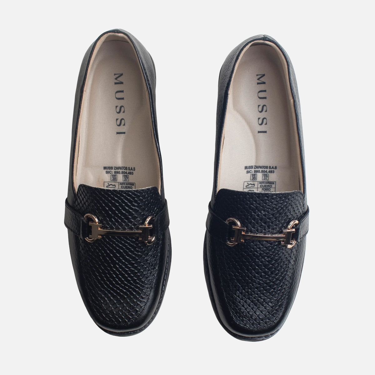 Mocasin tacon emilia de cuero para mujer - Negro