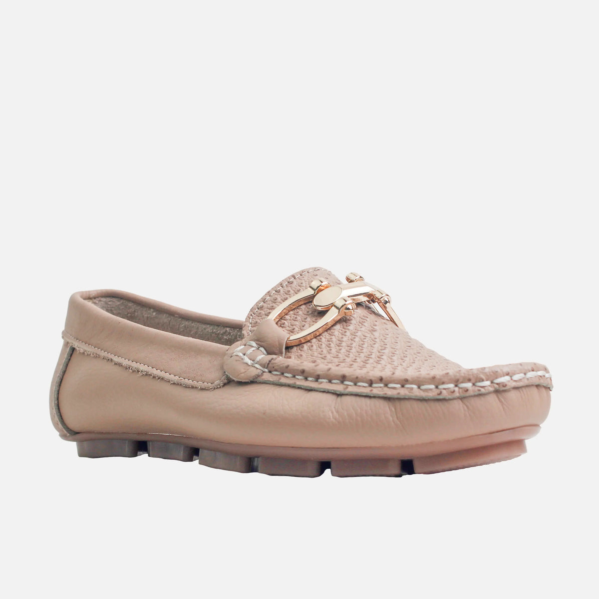 Mocasin plano grace de cuero para mujer - Almendra