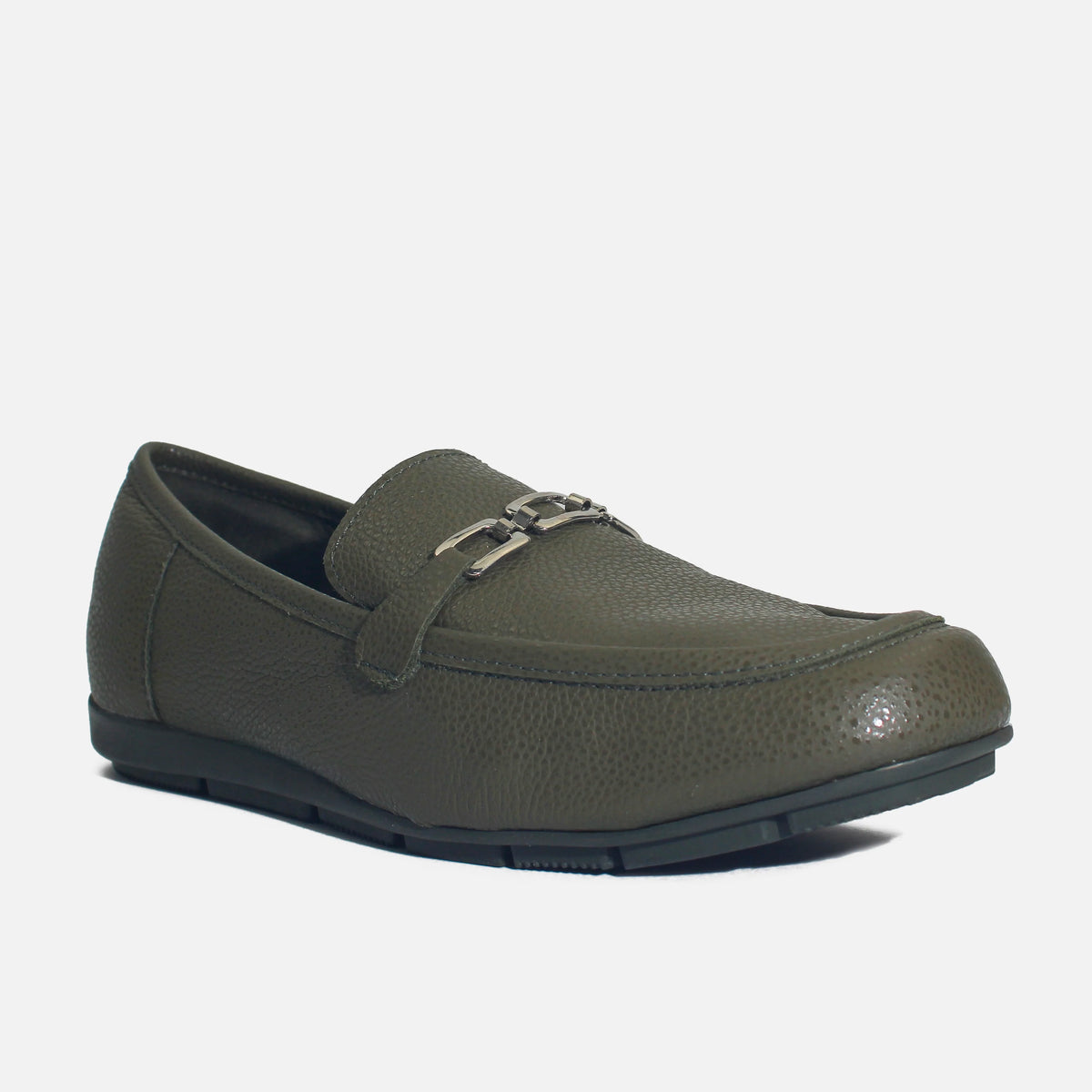 Mocasin plano gema de cuero para mujer - Verde