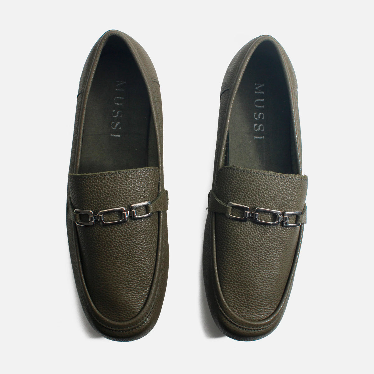 Mocasin plano gema de cuero para mujer - Verde