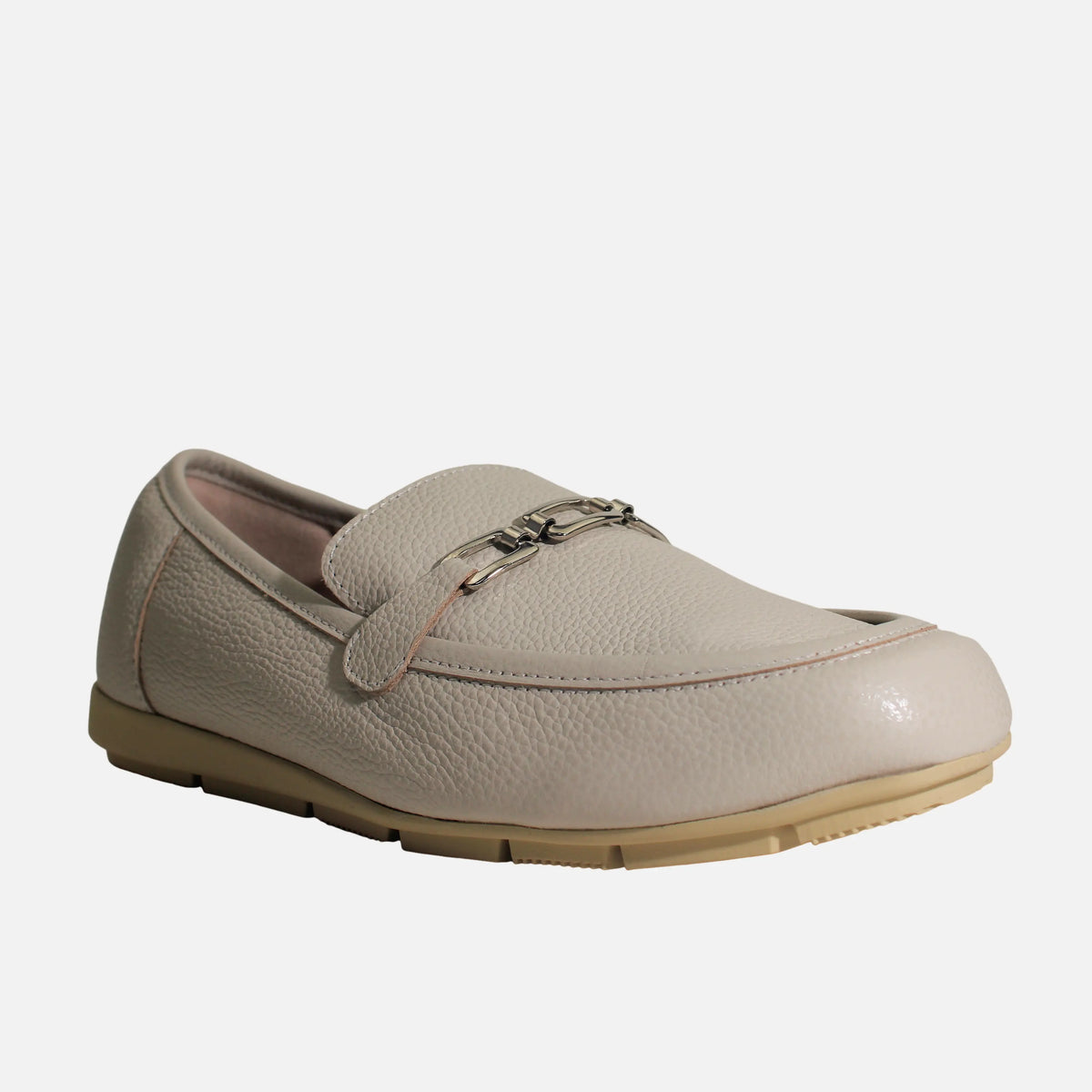 Mocasin plano gema de cuero para mujer - Hueso