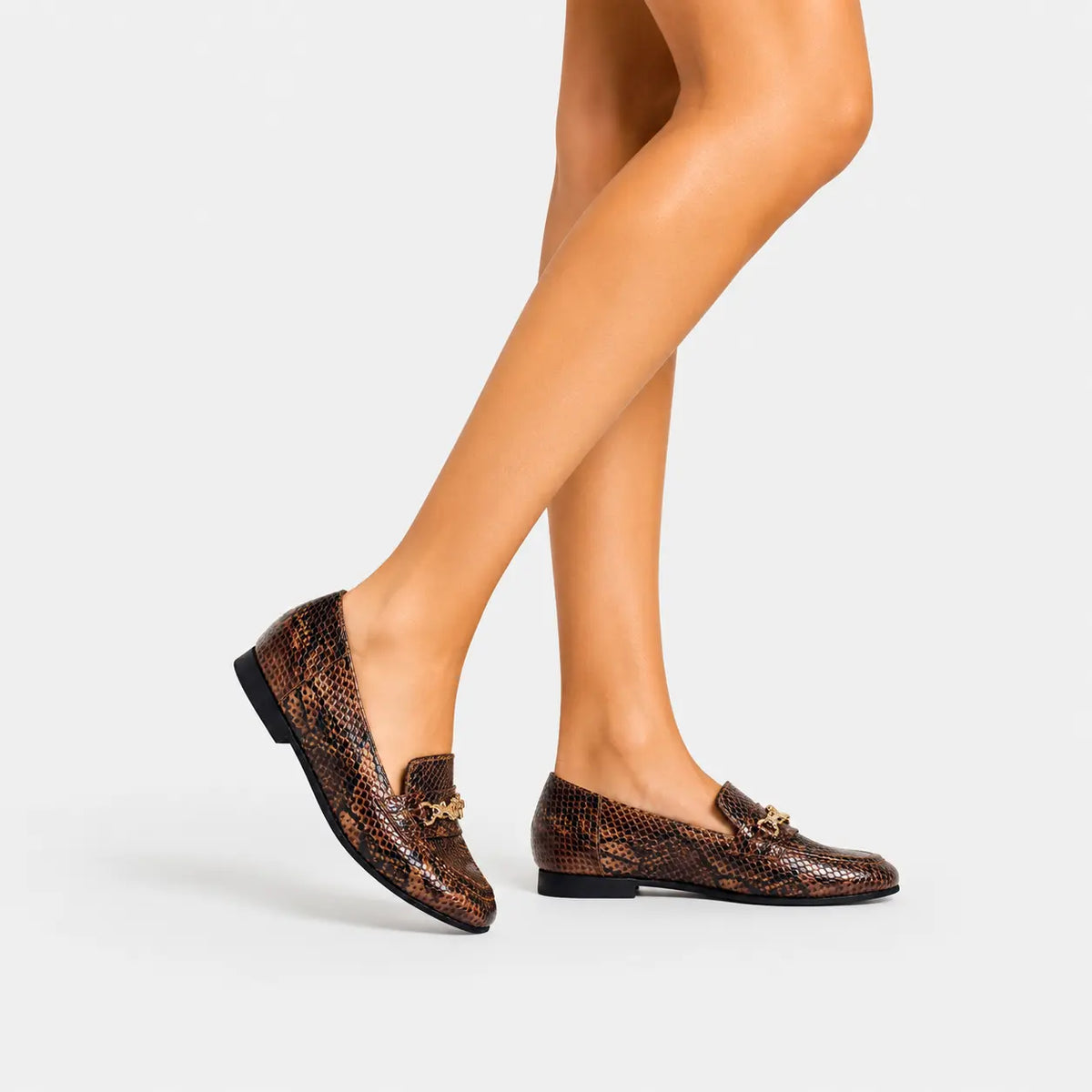 Mocasin plano vittoria de cuero para mujer - Café