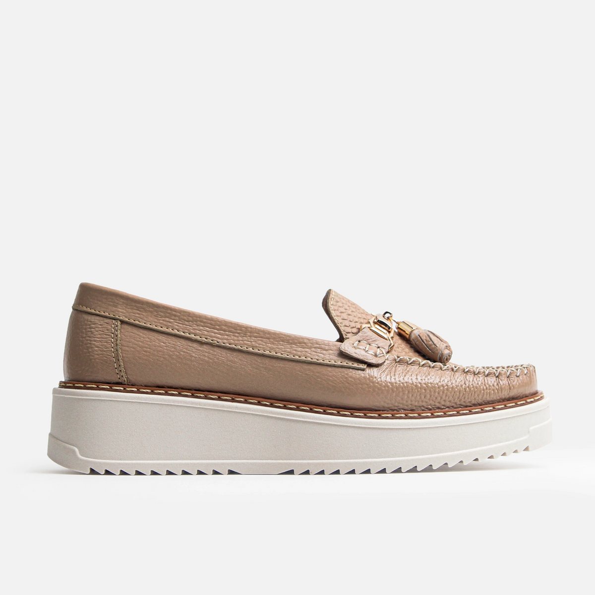 Mocasin plataforma irade de cuero para mujer - Beige