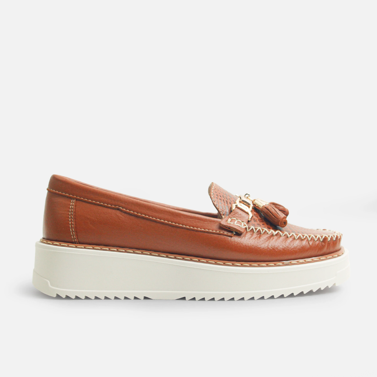 Mocasin plataforma irade de cuero para mujer - Miel