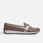 Mocasin plataforma damar de cuero para mujer - Café