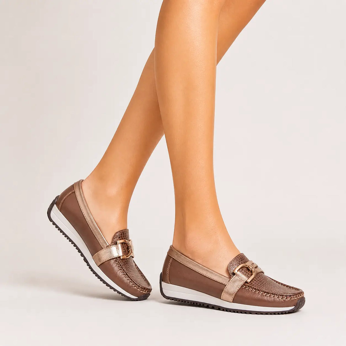 Mocasin plataforma damar de cuero para mujer - Café