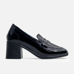 Mocasin tacon hortencia de cuero para mujer - Negro
