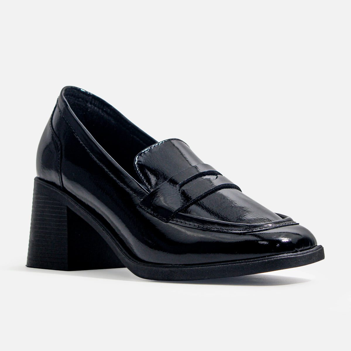Mocasin tacon hortencia de cuero para mujer - Negro