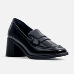 Mocasin tacon hortencia de cuero para mujer - Negro