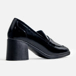 Mocasin tacon hortencia de cuero para mujer - Negro