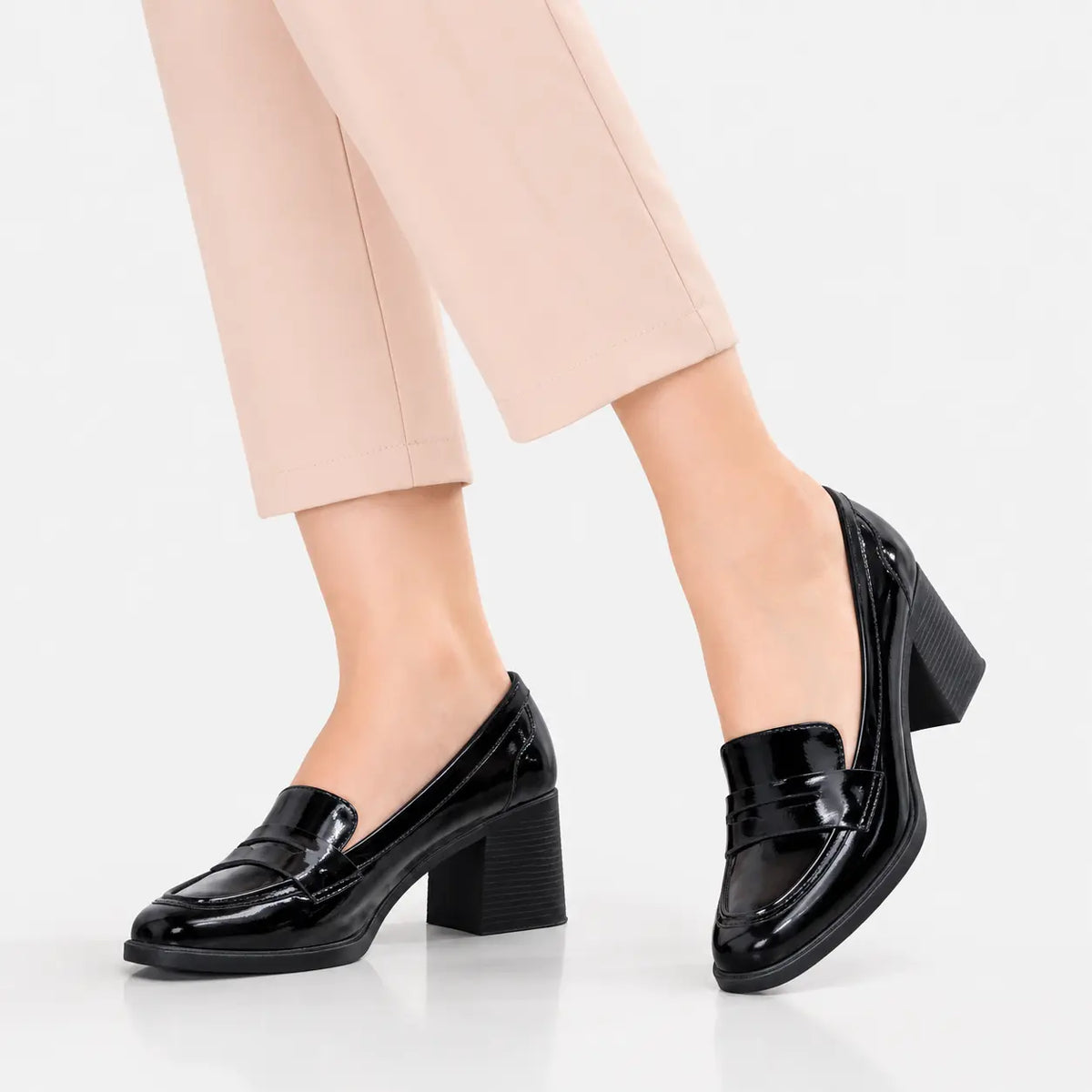 Mocasin tacon hortencia de cuero para mujer - Negro