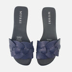 Sandalia plana aria de cuero para mujer - Azul