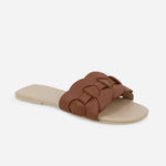 Sandalia plana setubla de cuero para mujer - Miel