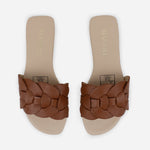 Sandalia plana setubla de cuero para mujer - Miel