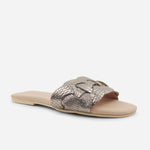 Sandalia plana setubla de cuero para mujer - Bronce