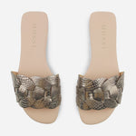 Sandalia plana setubla de cuero para mujer - Bronce