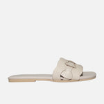 Sandalia plana aria de cuero para mujer - Hueso