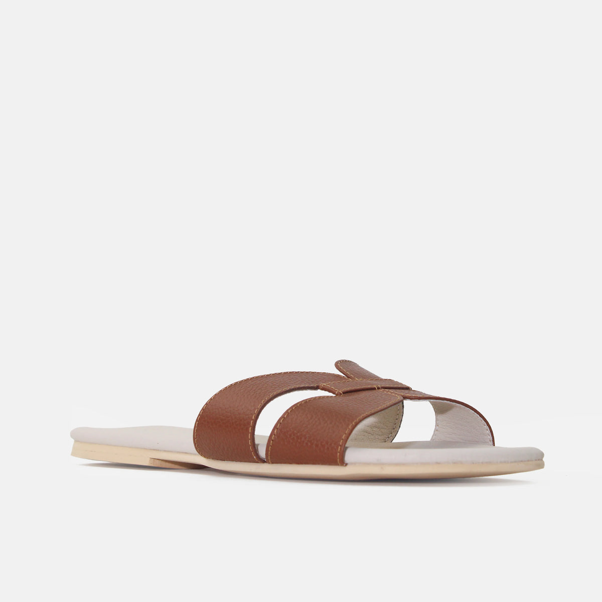 Sandalia plana lyon de cuero para mujer - Miel