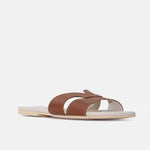 Sandalia plana lyon de cuero para mujer - Miel