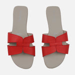 Sandalia plana lyon de cuero para mujer - Rojo