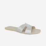 Sandalia plana lyon de cuero para mujer - Plata