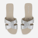 Sandalia plana lyon de cuero para mujer - Plata