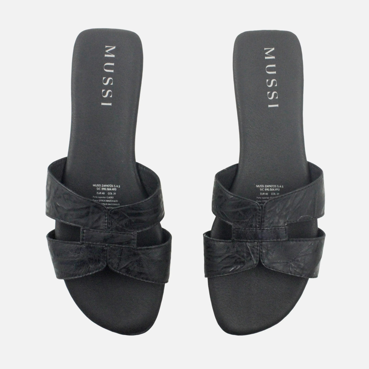 Sandalia plana lyon de cuero para mujer - Negro