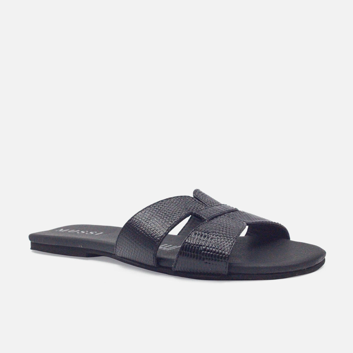 Sandalia plana lyon de cuero para mujer - Negro