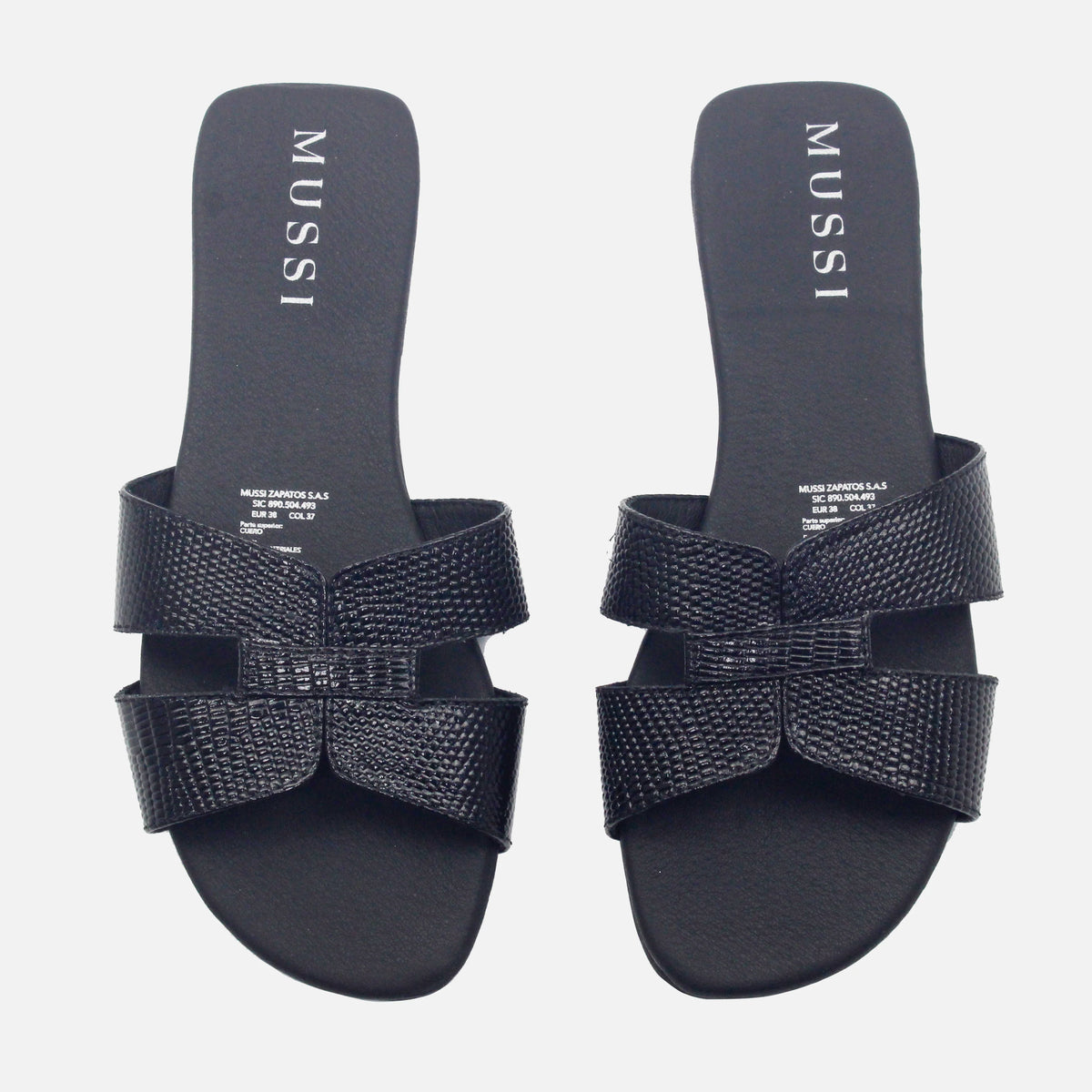 Sandalia plana lyon de cuero para mujer - Negro