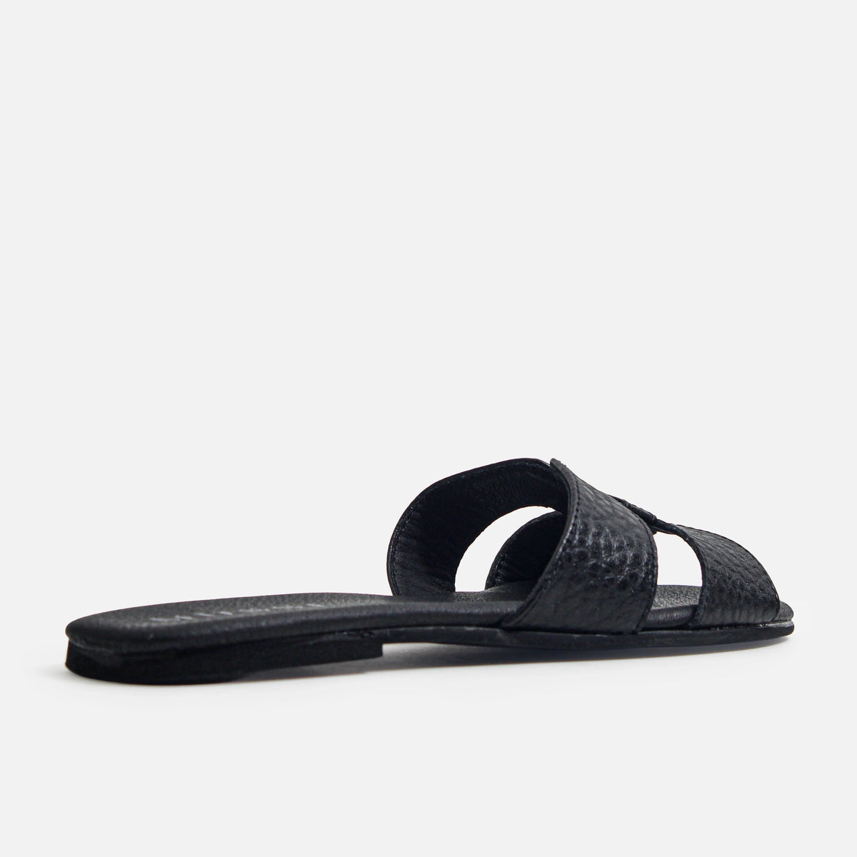 Sandalia plana lyon de cuero para mujer - Negro