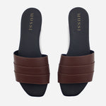 Sandalia plana ottawa de cuero para mujer - Café