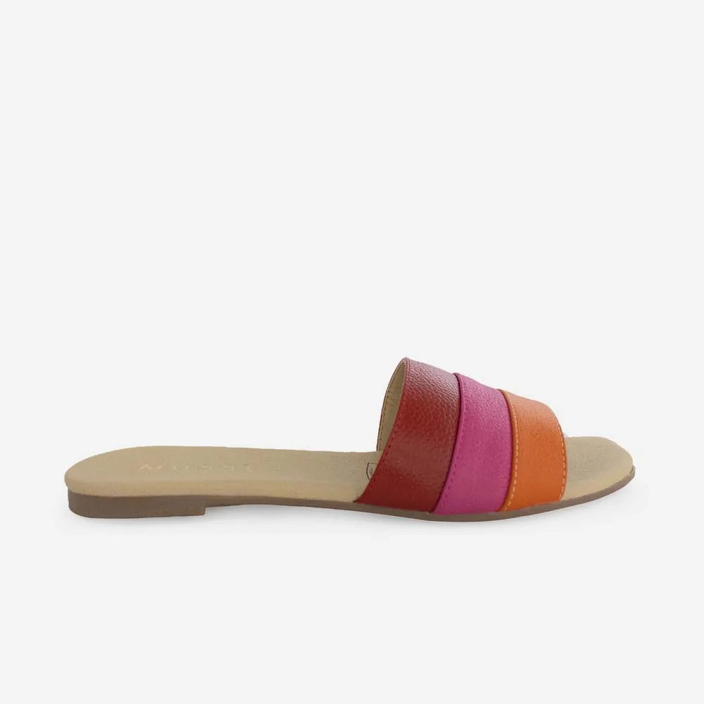Sandalia plana ottawa de cuero para mujer - Rojo