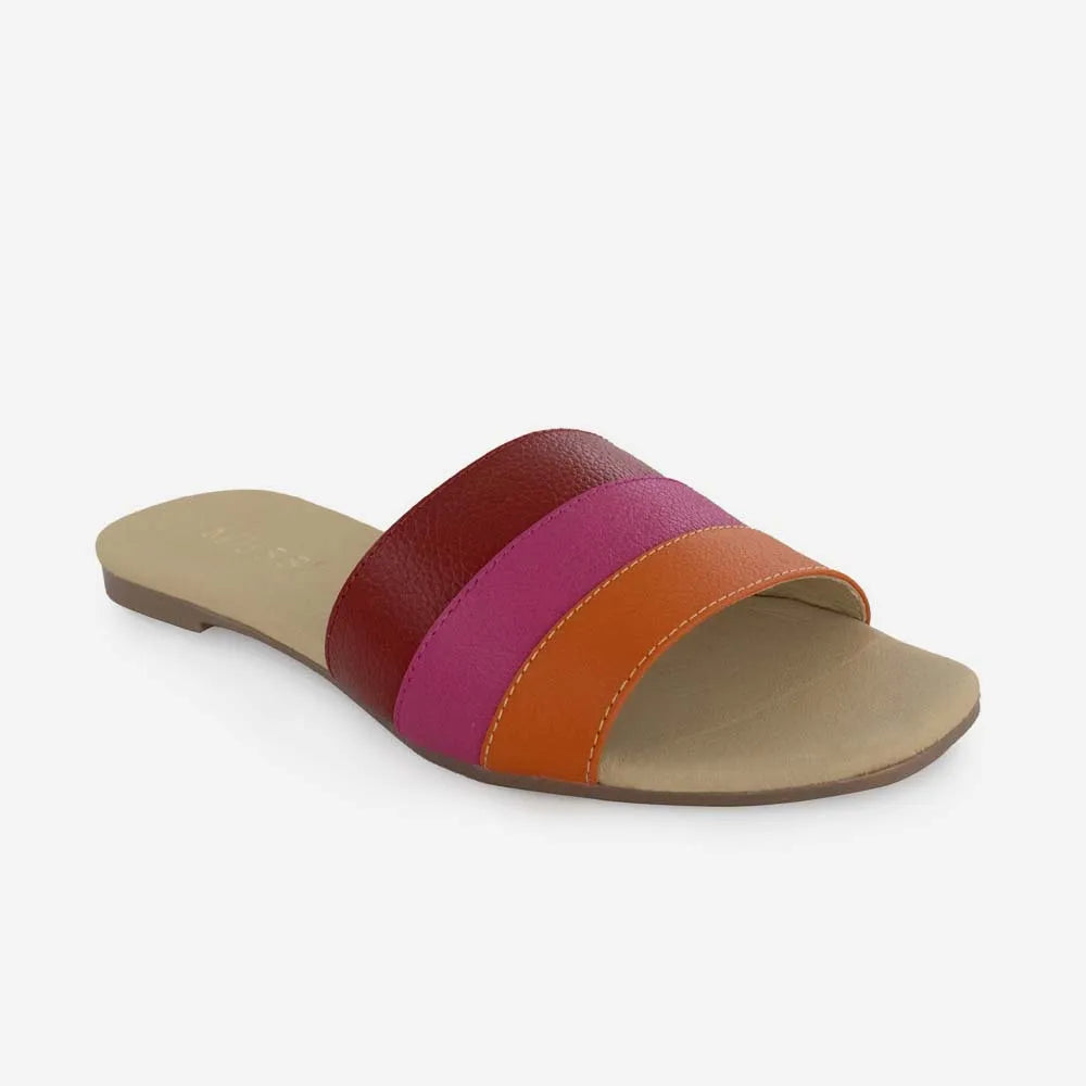 Sandalia plana ottawa de cuero para mujer - Rojo