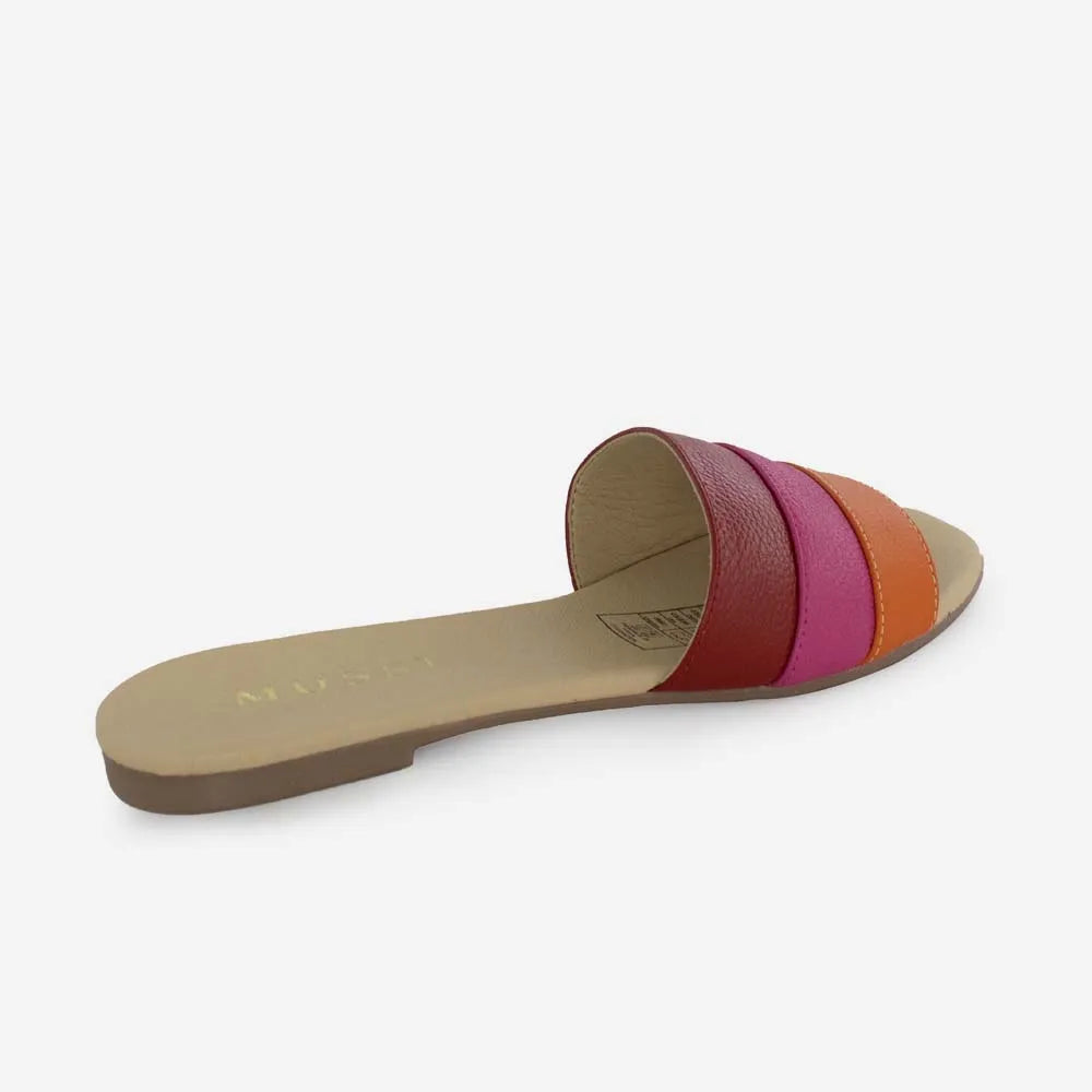 Sandalia plana ottawa de cuero para mujer - Rojo