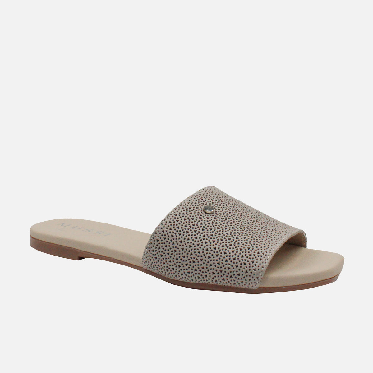 Sandalia plana bangui de cuero para mujer - Gris