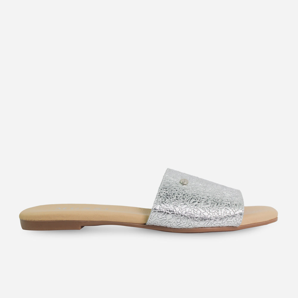 Sandalia plana bangui de cuero para mujer - Plata