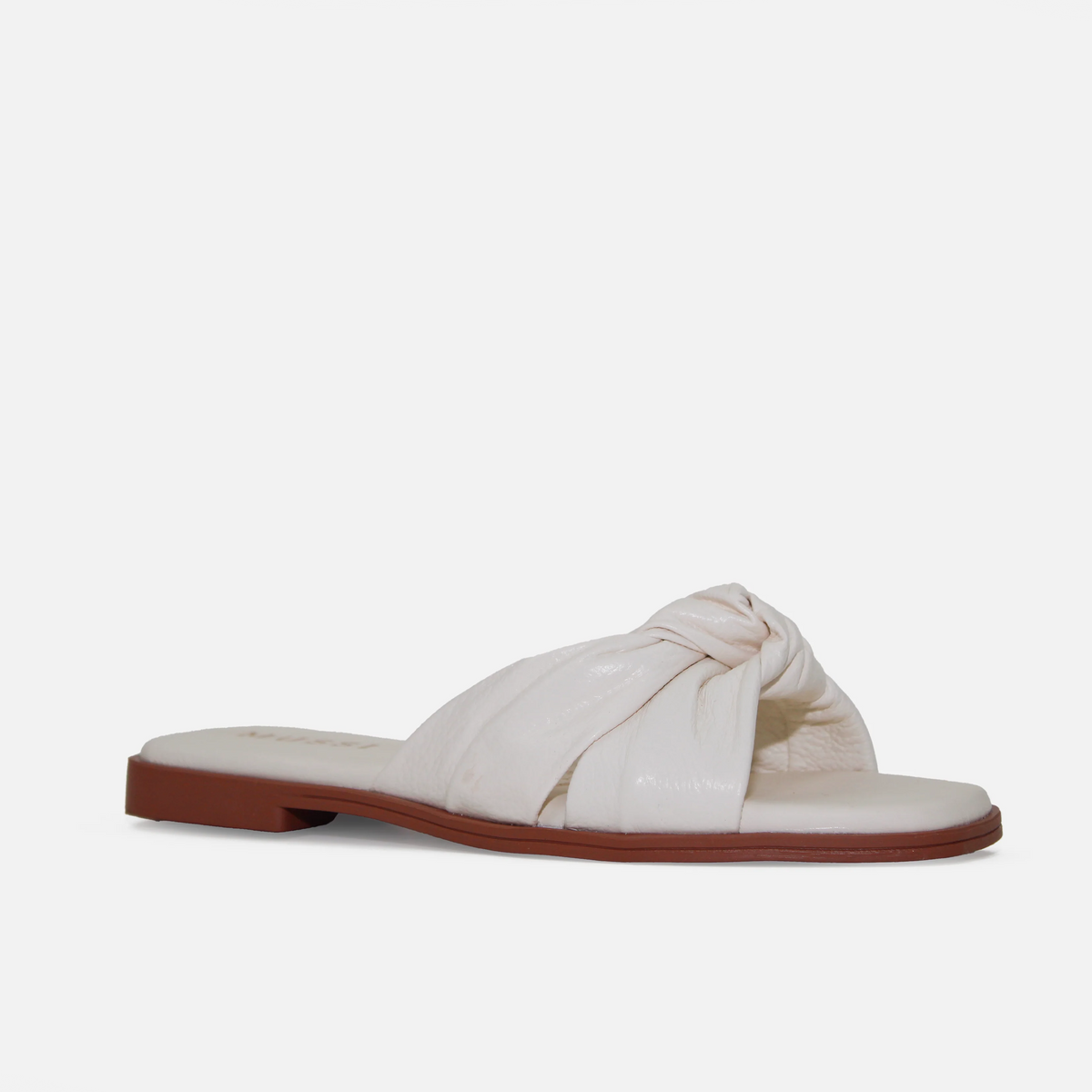 Sandalia plana silvana de cuero para mujer - Hueso