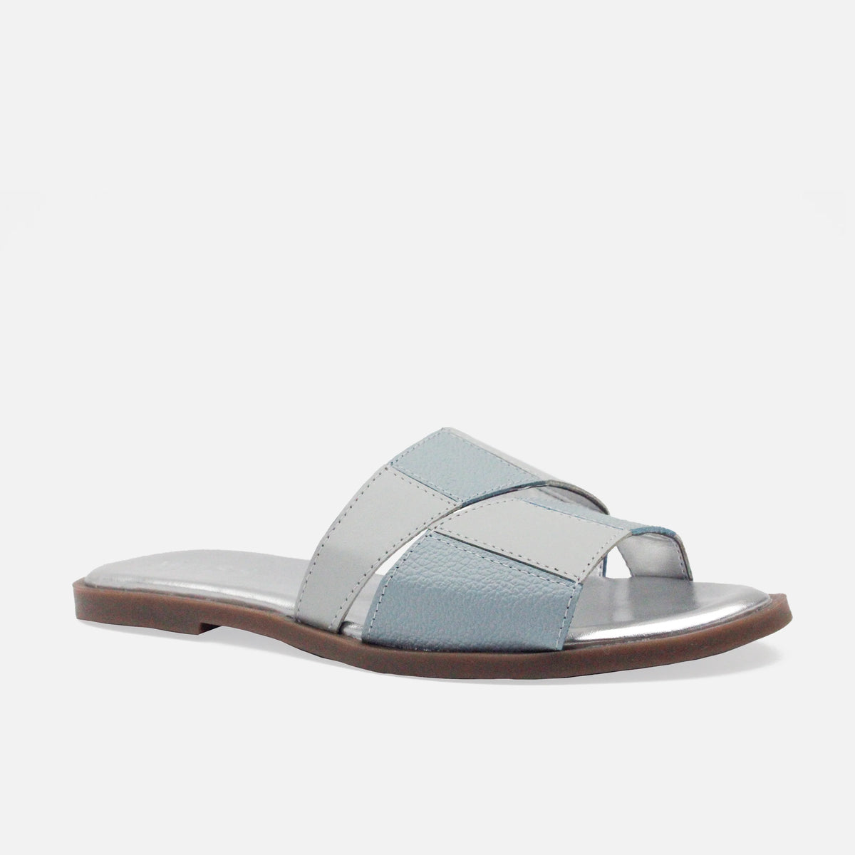 Sandalia plana tranquilidad de cuero para mujer - Celeste