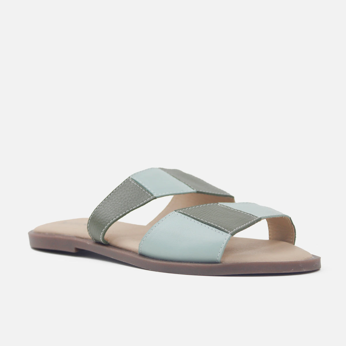 Sandalia plana tranquilidad de cuero para mujer - Verde