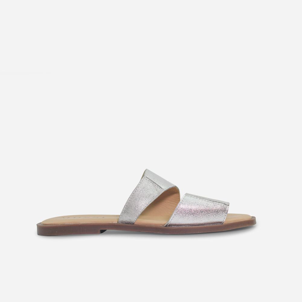 Sandalia plana tranquilidad de cuero para mujer - Plata