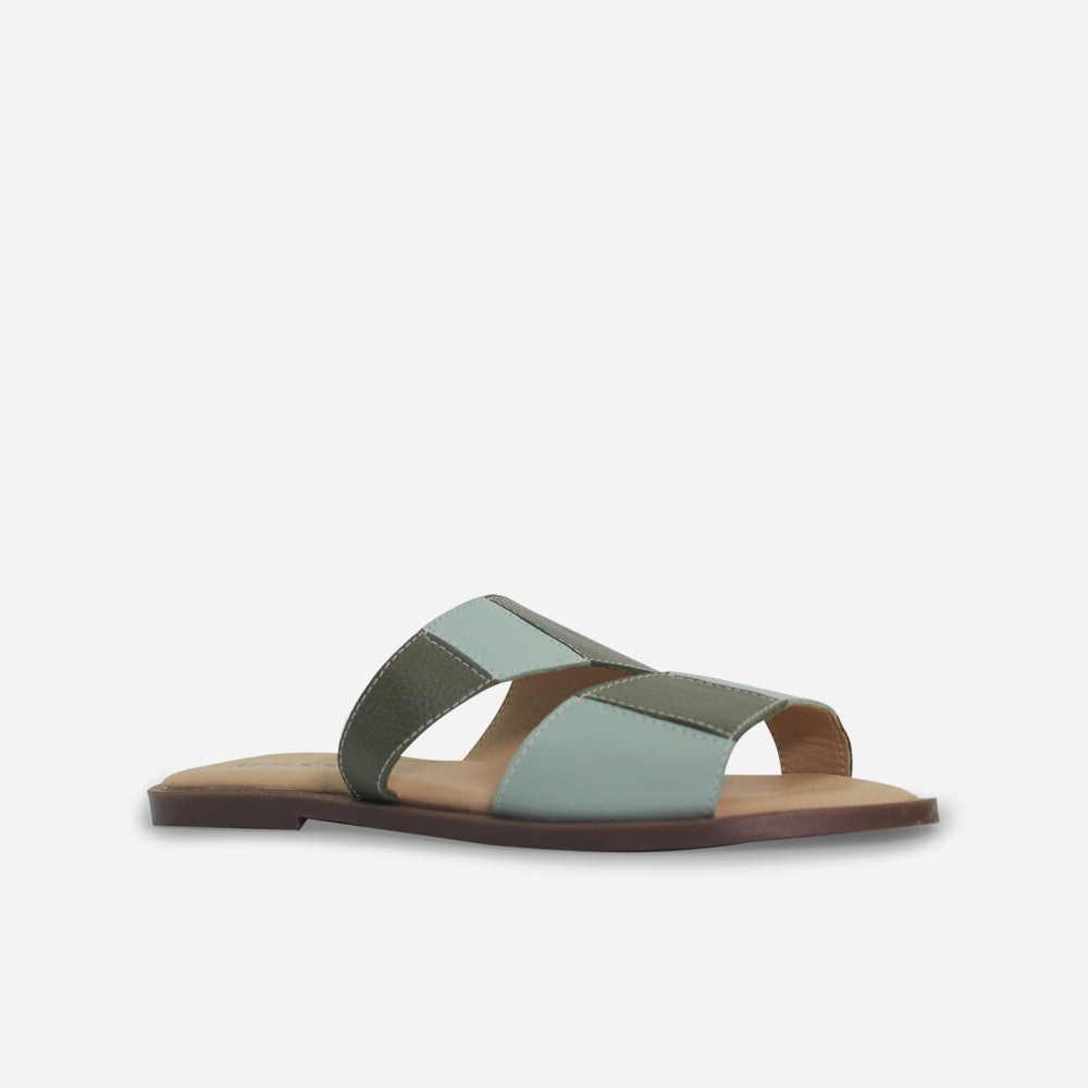 Sandalia plana tranquilidad de cuero para mujer - Menta