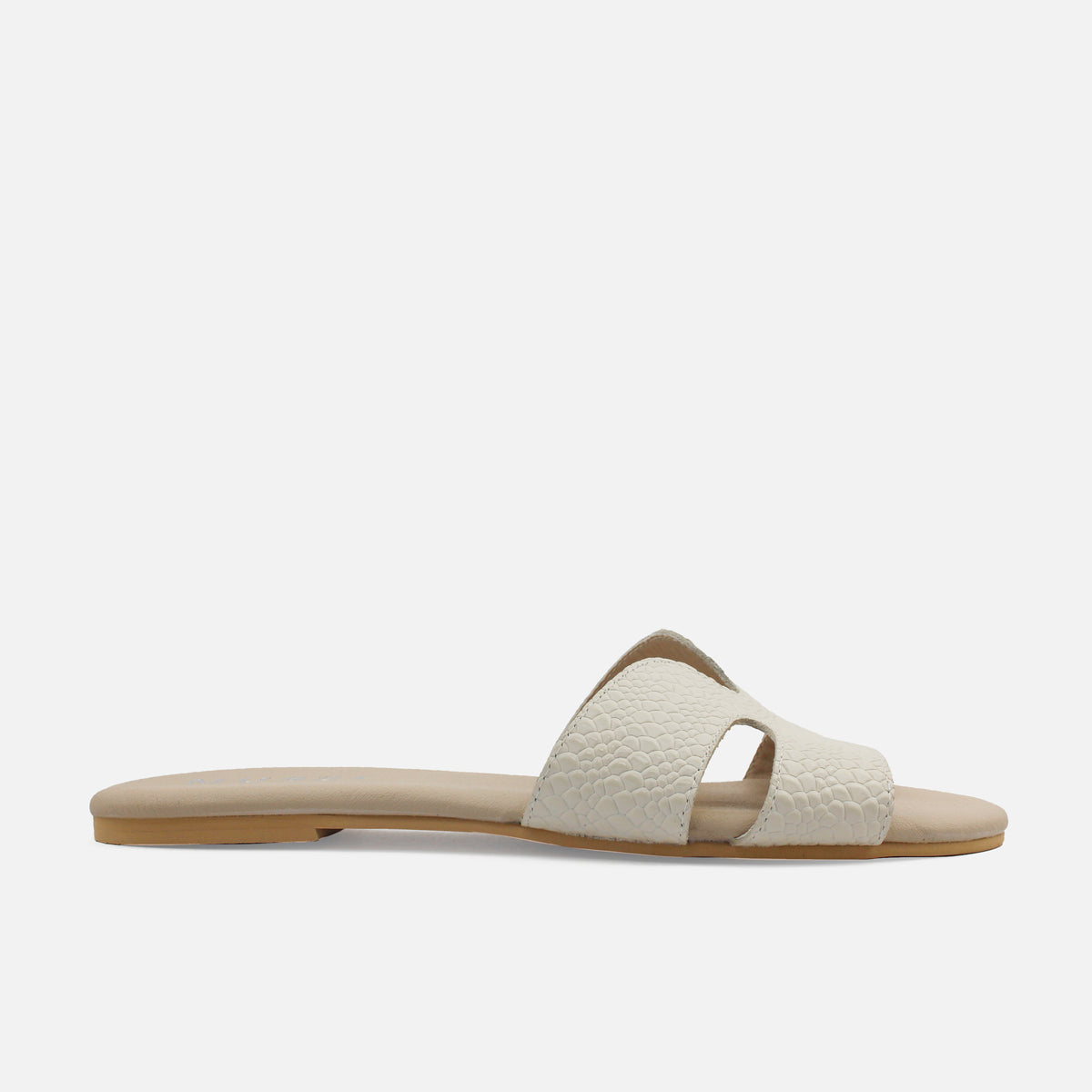 Sandalia plana rem de cuero para mujer - Blanco
