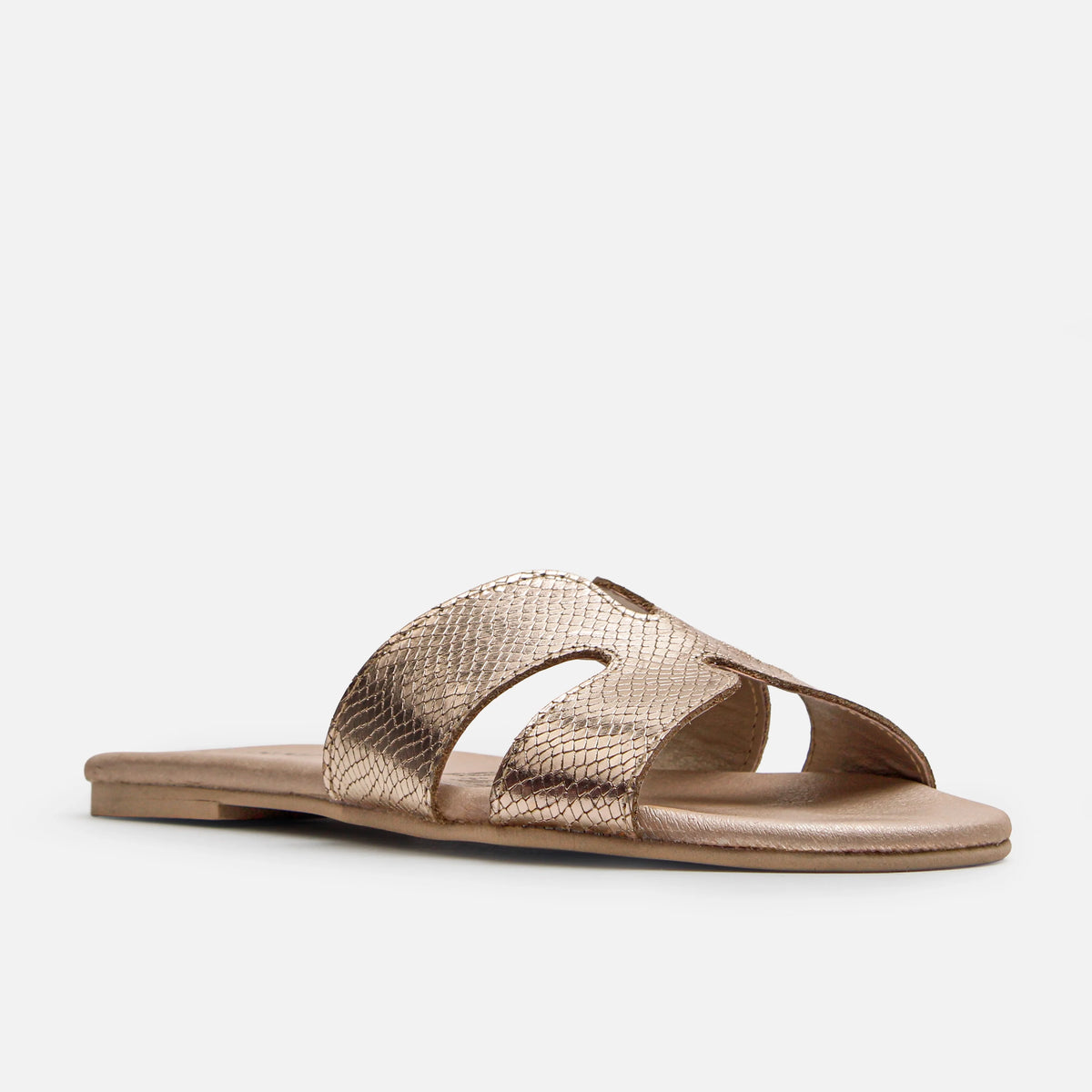 Sandalia plana rem de cuero para mujer - Oro