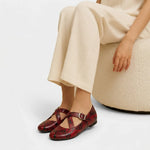 Baleta plana camila de cuero para mujer - Rojo