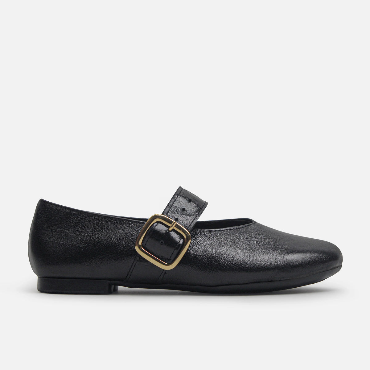 Baleta plana elara de cuero para mujer - Negro
