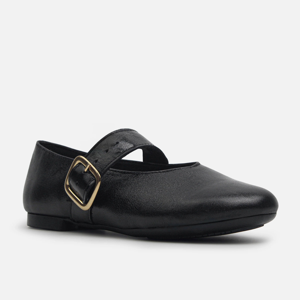 Baleta plana elara de cuero para mujer - Negro